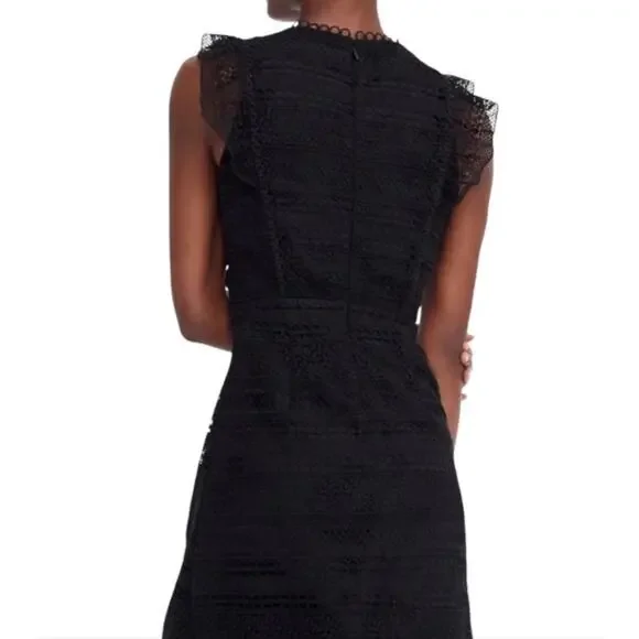 J. Crew Cap Sleeve Ruffle Dress in Mixed Lace Black Size 2 - Picture 4 of 16